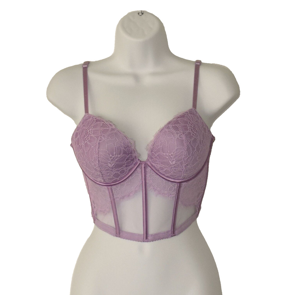 A5 NWT VICTORIAS SECRET Light Lilac Embroidered Floral Lace Corset Bra Size 34C